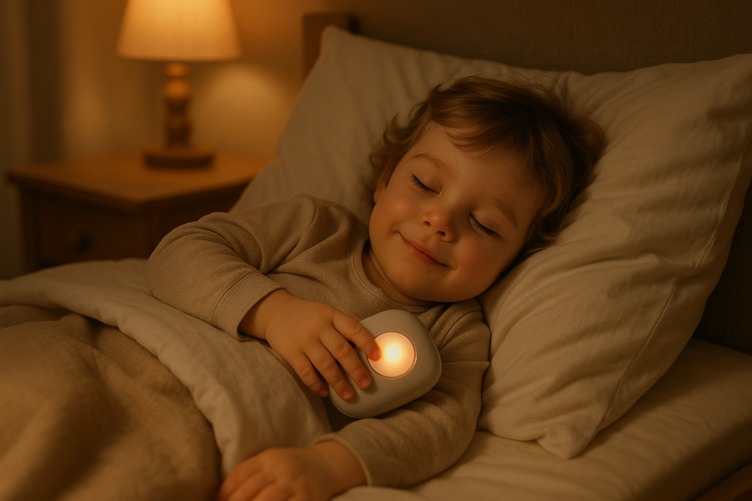 happy child sleeping with the handheld sleeping device